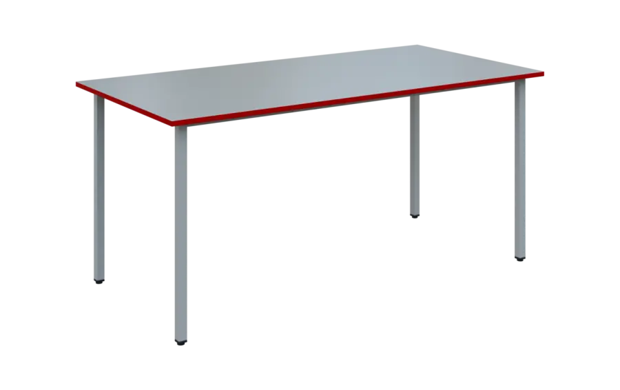 JSB 160N Jídelní stůl 1600 x 800 mm, deska šedá s hranou červená flamengo / podnož stříbrná
